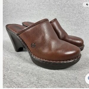 New Born Clogs Platform Heel W61016 Brown Leather Chestnut Size 9 Size 40.5